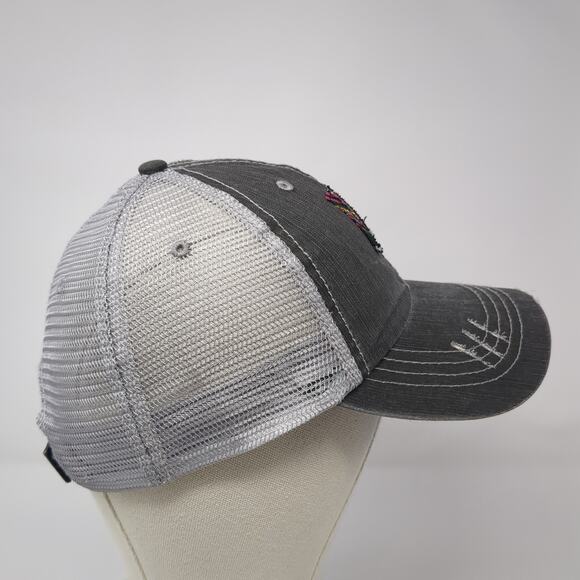 ID Strapback Trucker Hat Gray One Size Adjustable Mesh Back Distressed 6 Panel - Picture 5 of 9